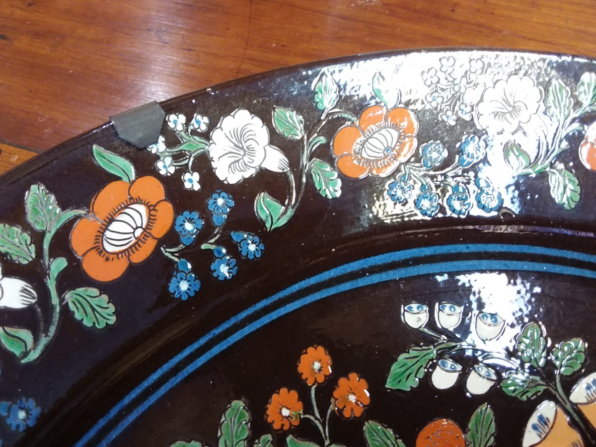 Large Dish In Enamelled Glazed Earth Swiss Manufacture Of Thun Nineteenth-photo-3