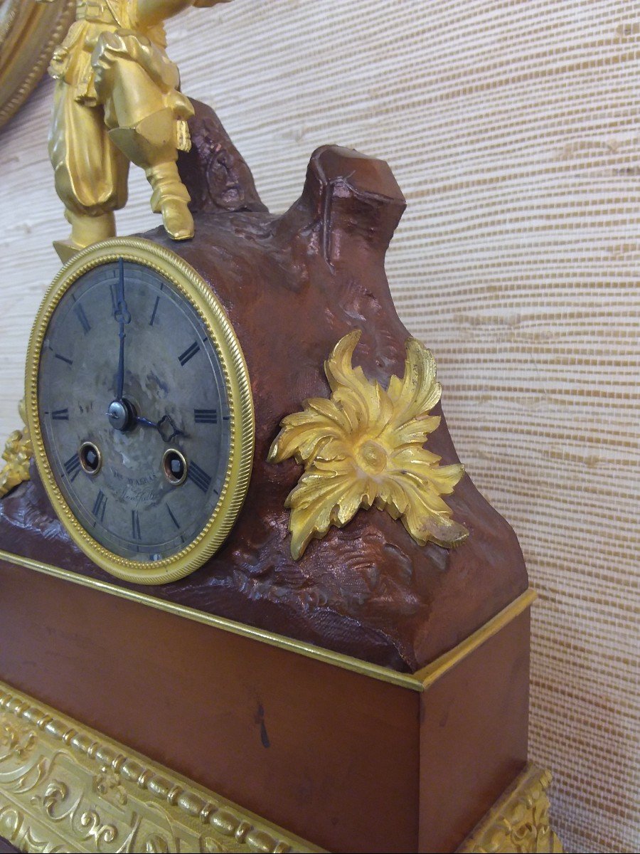 Restoration Clock In Gilt Bronze And Patinated Under Globe-photo-5