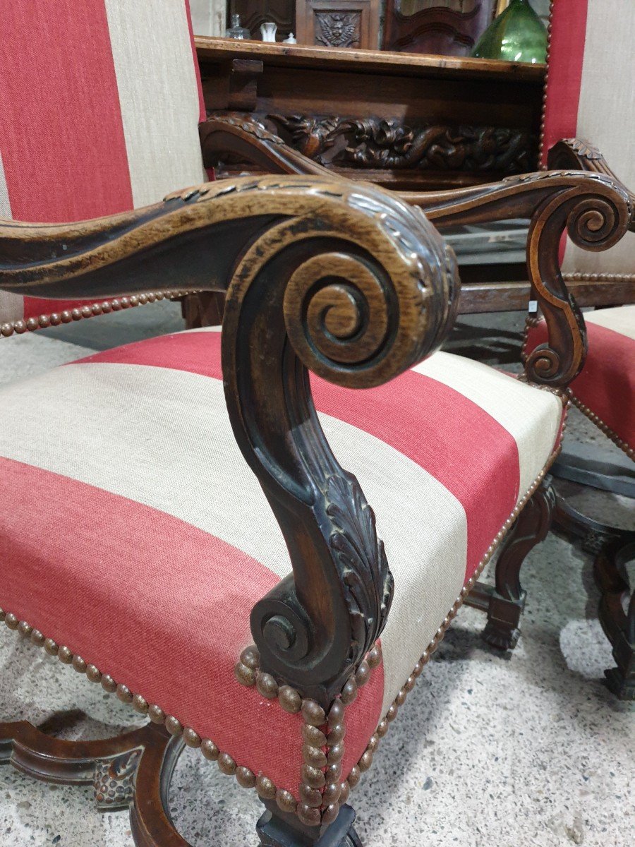 Paire De Fauteuils Style Louis XIV En Noyer-photo-4