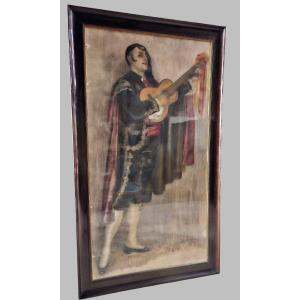 Important Framed Pastel Signed Batalla 1925