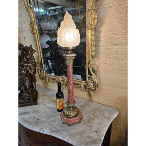 Very Important Electrified Oil Lamp In Marble And Bronze 