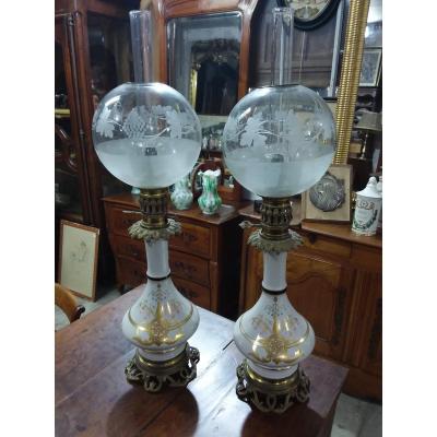 Pair Of Porcelain Oil Lamp Late Nineteenth Time