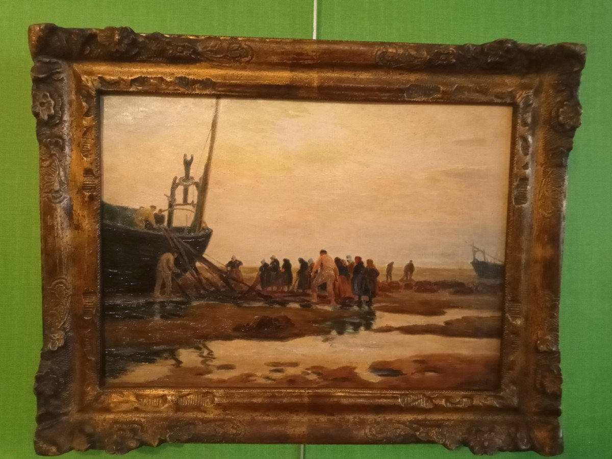 Roussel Charles (1861-1936) Préparatifs Pour La Pêche Sur La Plage De Berck 