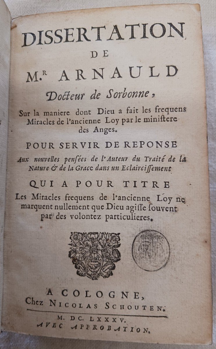 Dissertation By Monsieur Arnauld 1685 Good Condition