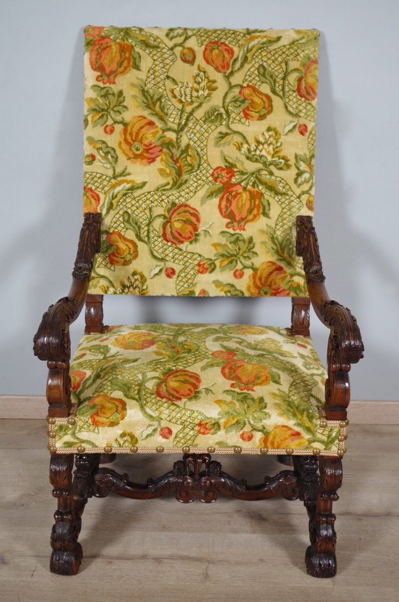 Fauteuil style Louis XIV velours de Gênes-photo-3