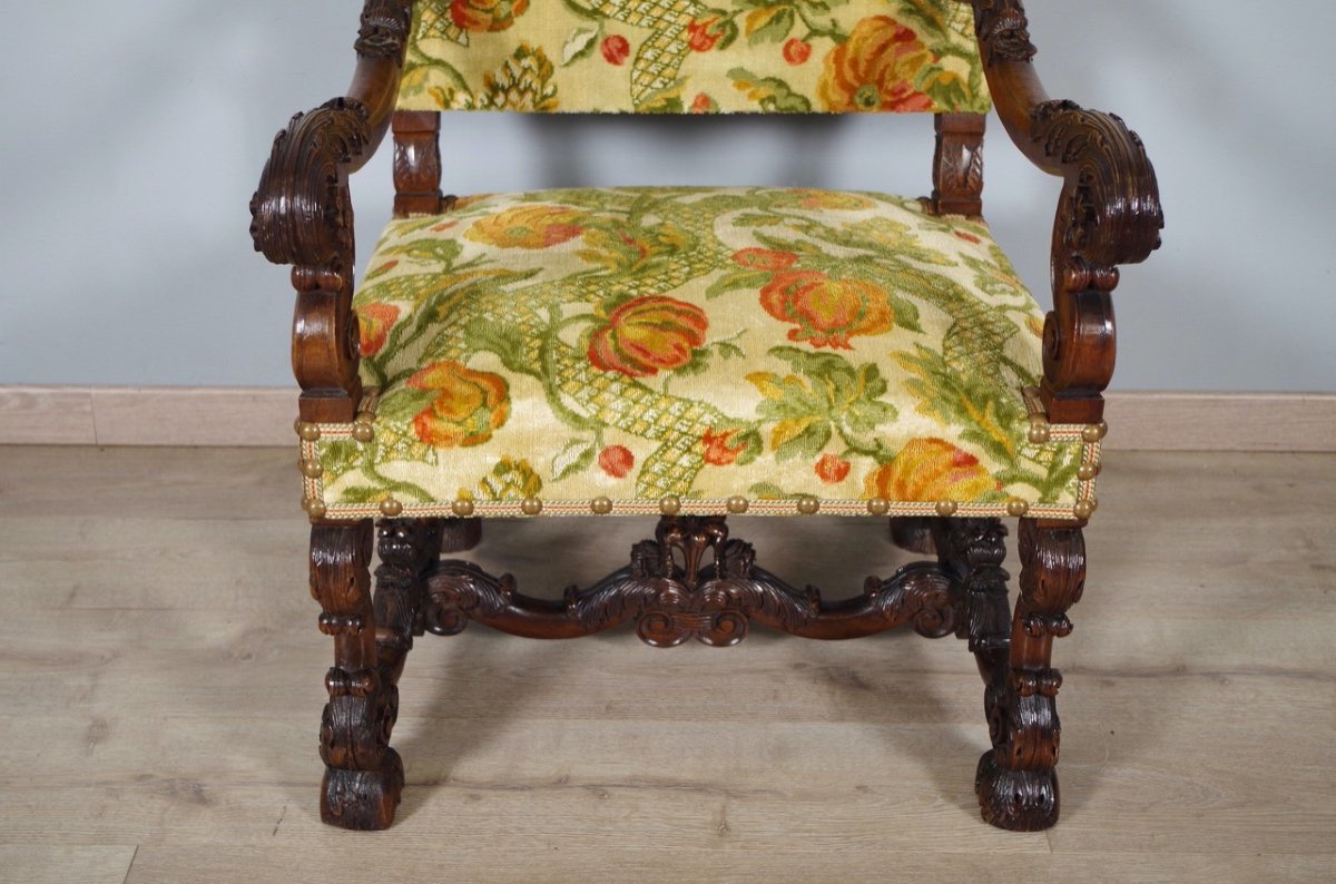 Fauteuil style Louis XIV velours de Gênes-photo-3