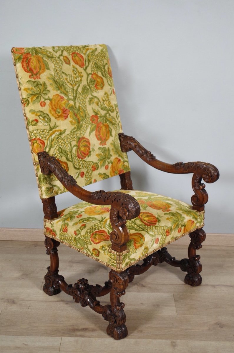 Fauteuil style Louis XIV velours de Gênes-photo-4