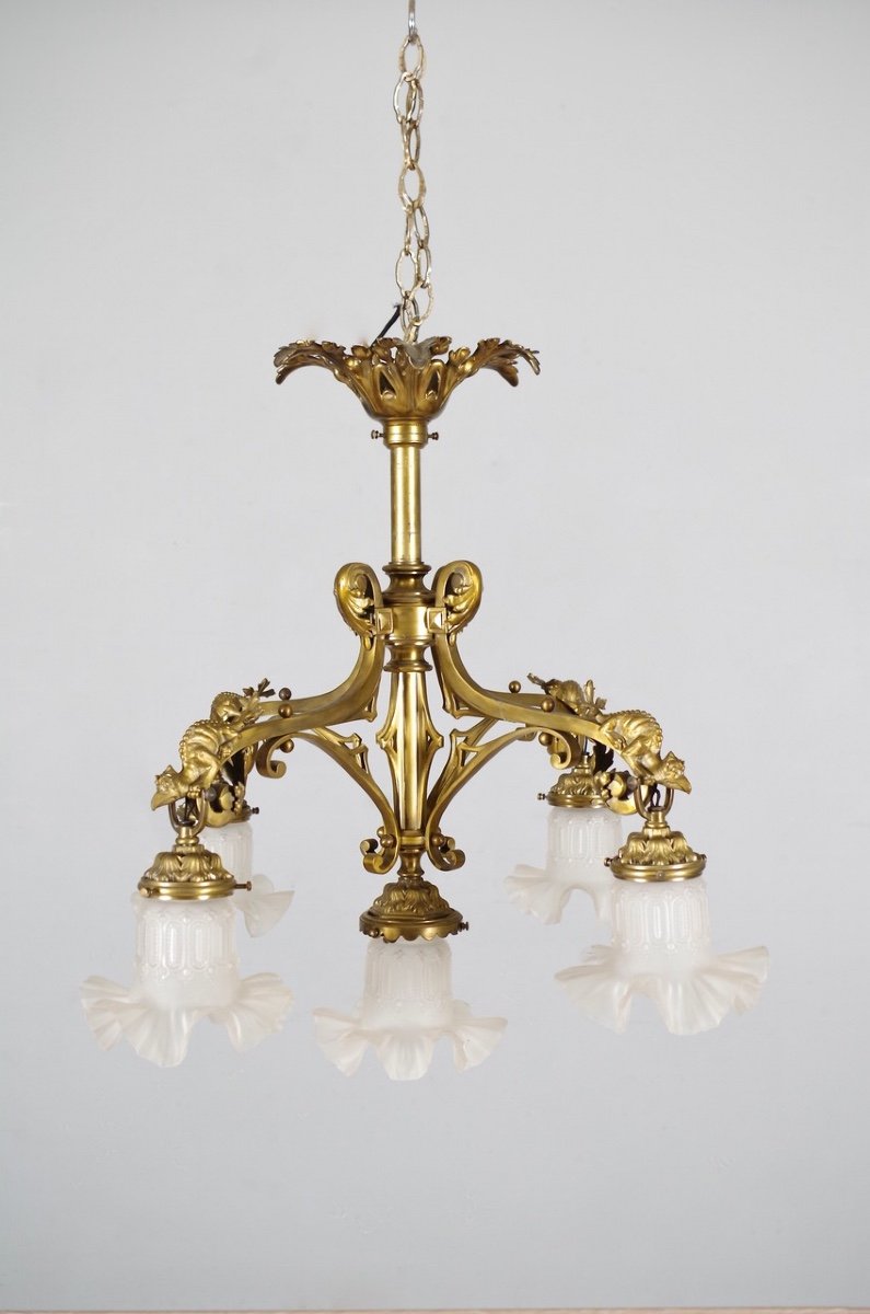 Lustre style gothique Viollet-le-Duc en bronze-photo-2