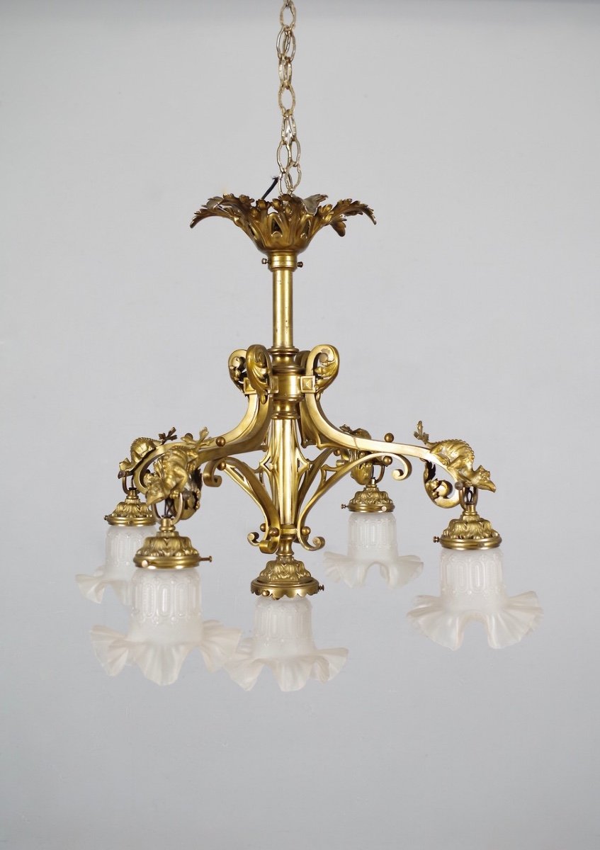 Lustre style gothique Viollet-le-Duc en bronze-photo-3