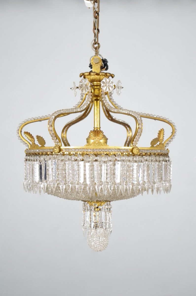 Empire Style Gilt Bronze And Crystal Baccarat Style Chandelier-photo-3