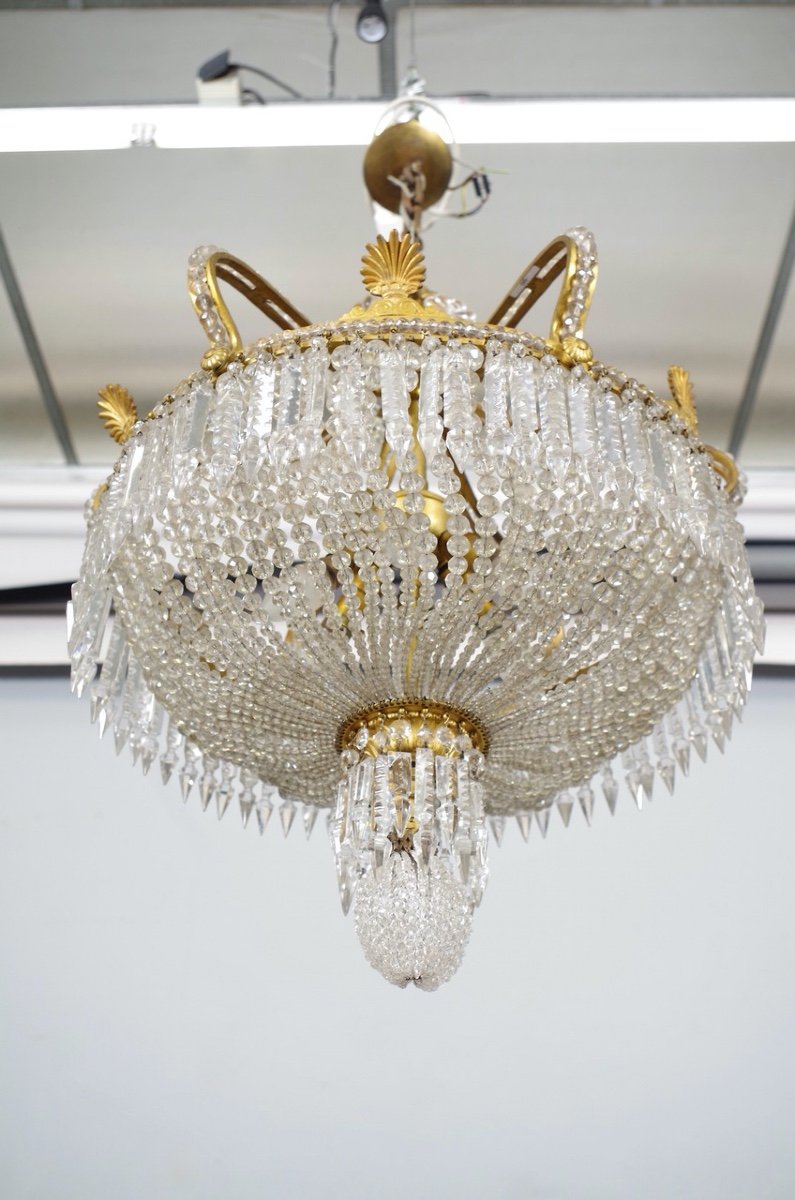 Empire Style Gilt Bronze And Crystal Baccarat Style Chandelier-photo-5