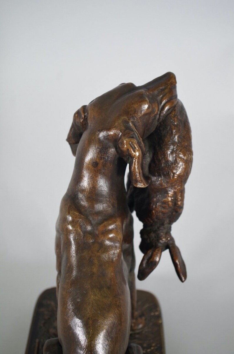 Ferdinand Pautrot - Braque au lièvre - Bronze-photo-8