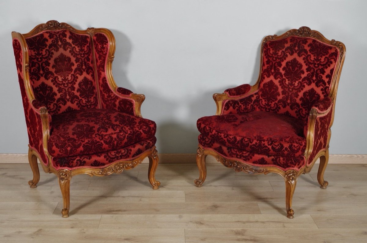 Pair Of Louis XV Style Walnut Armchairs 1900