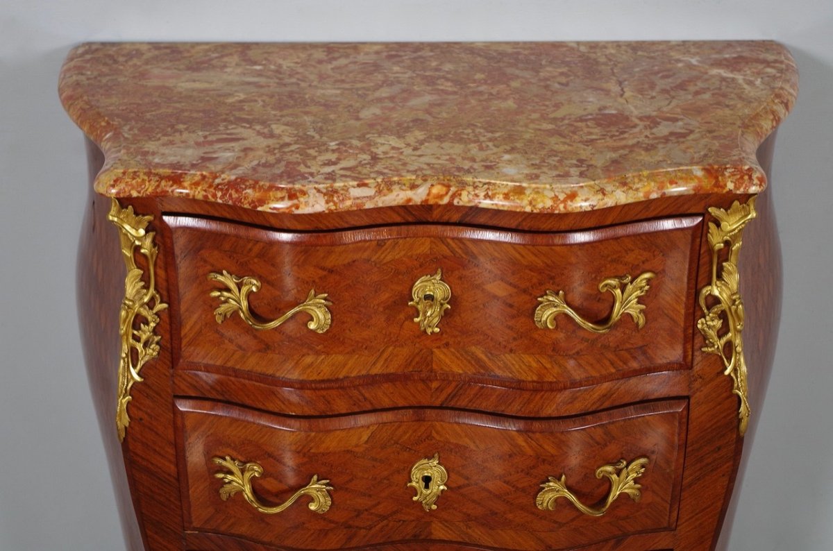 Louis XV Style Chest Of Drawers Gilt Bronze Marquetry-photo-2