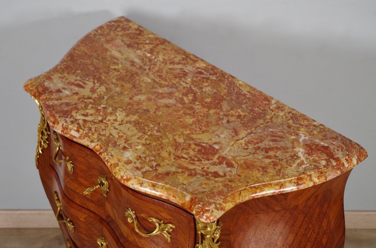 Louis XV Style Chest Of Drawers Gilt Bronze Marquetry-photo-2