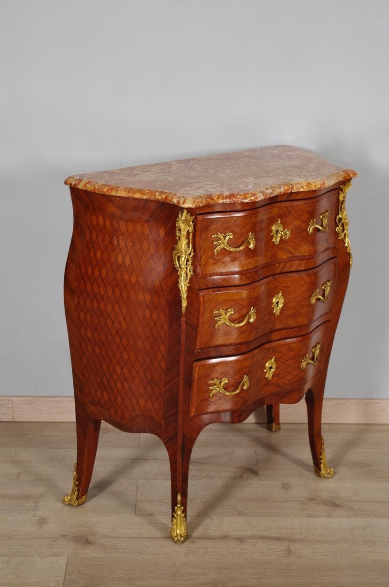 Louis XV Style Chest Of Drawers Gilt Bronze Marquetry-photo-5