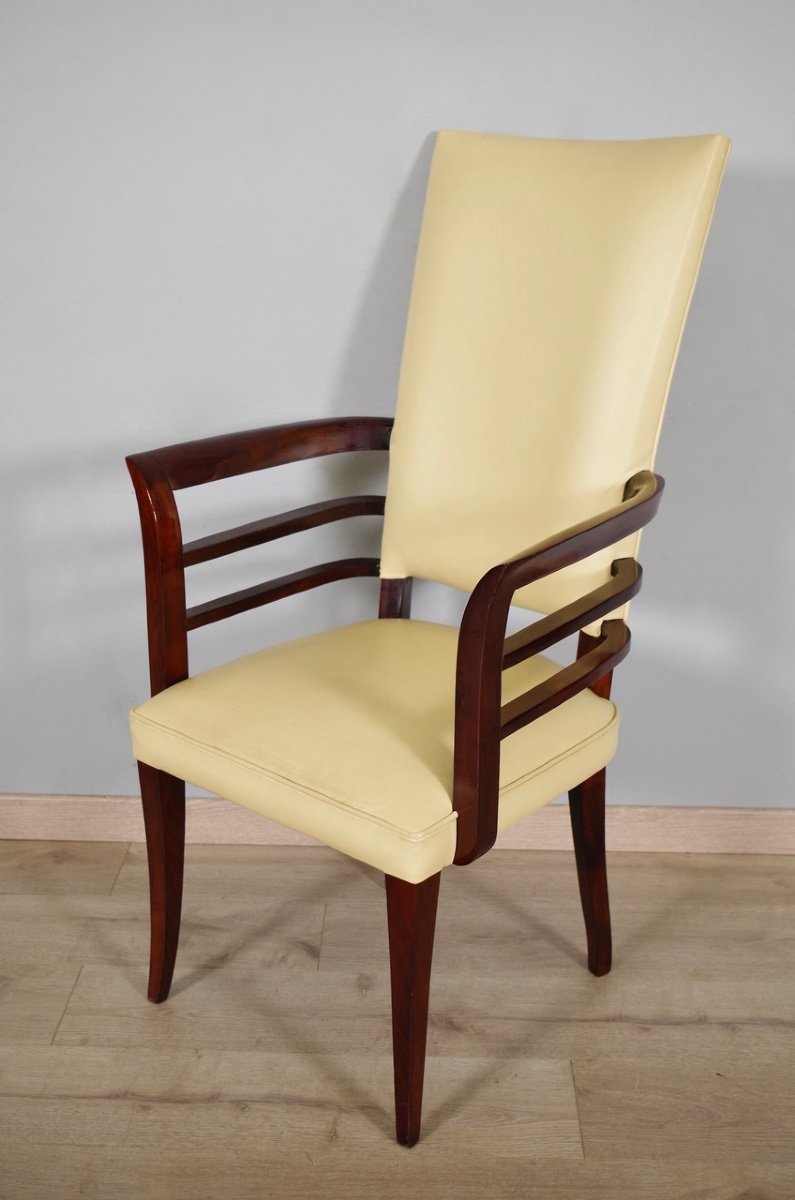 Pair Of Art-deco Mahogany Leather Armchairs-photo-3