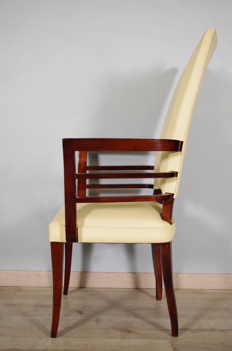 Pair Of Art-deco Mahogany Leather Armchairs-photo-4