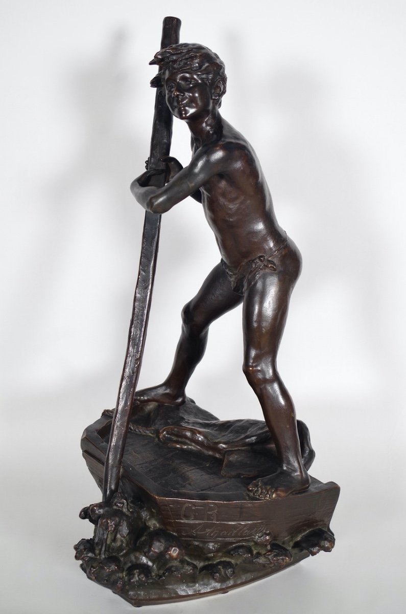 Bronze By Auguste Maillard: A Winner With A Scull-photo-1