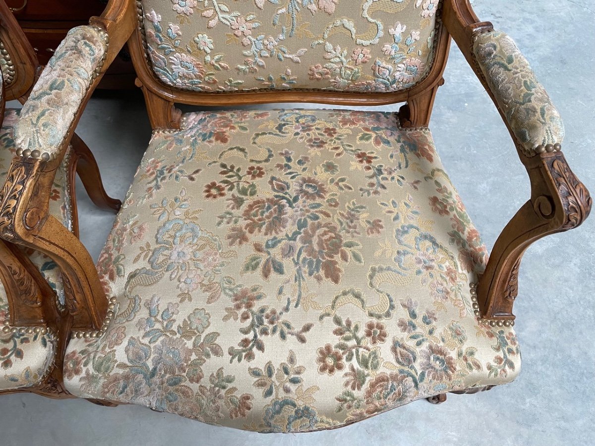 Pair Of Louis XV Style Walnut Armchairs 1900-photo-3