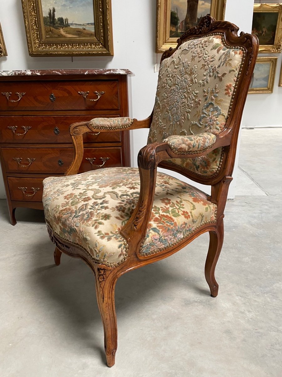 Pair Of Louis XV Style Walnut Armchairs 1900-photo-4