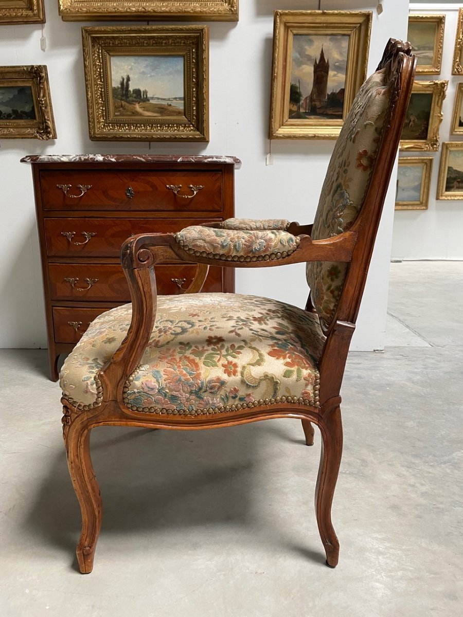 Pair Of Louis XV Style Walnut Armchairs 1900-photo-5