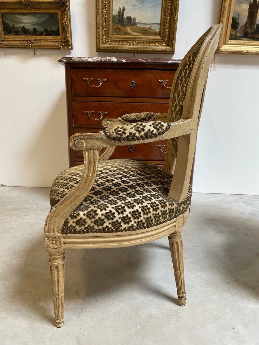 Pair Of Lacquered Armchairs Louis XVI Period-photo-7