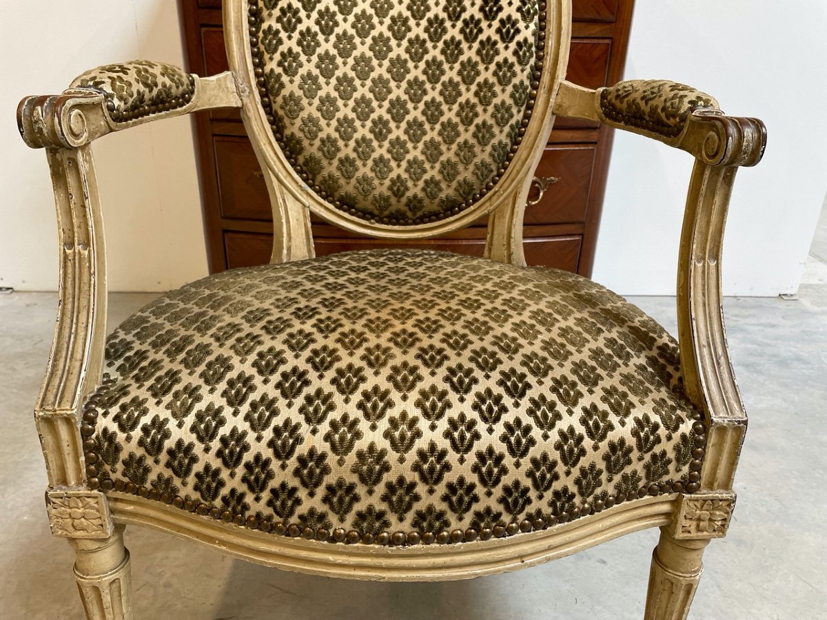 Fauteuil laqué époque Louis XVI-photo-3