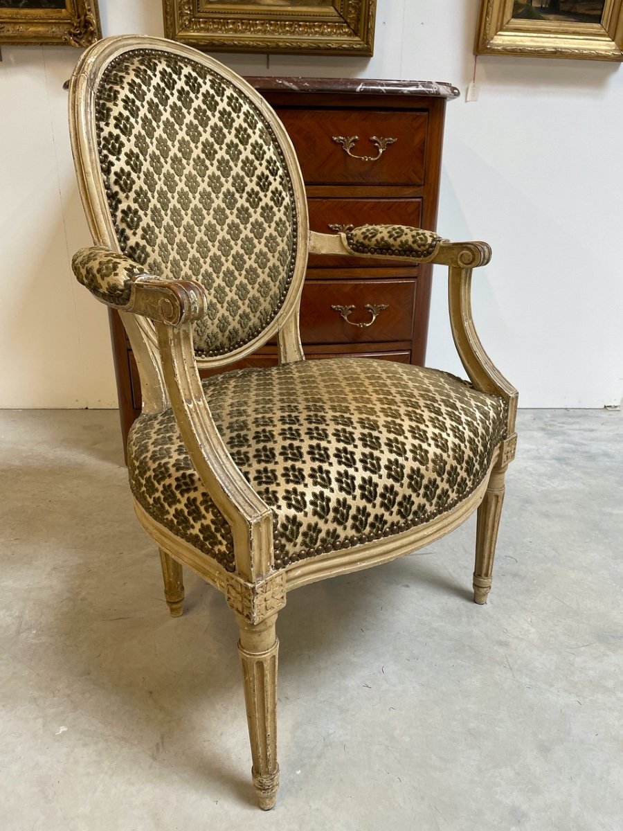 Fauteuil laqué époque Louis XVI-photo-3