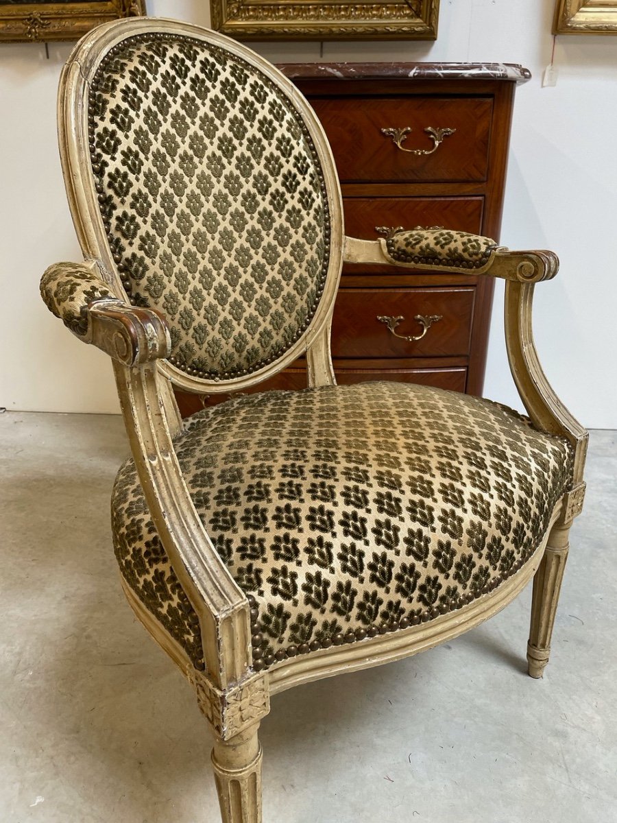 Fauteuil laqué époque Louis XVI-photo-4