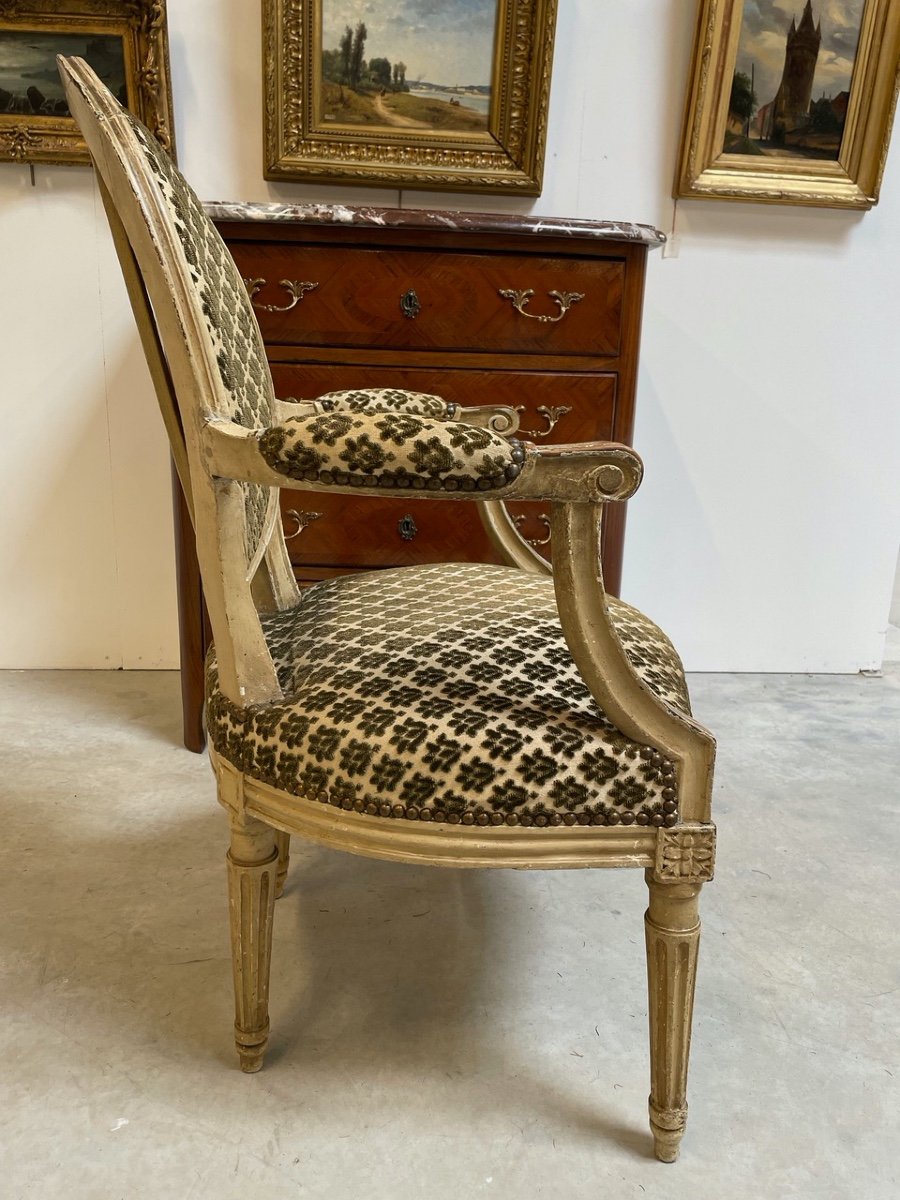 Fauteuil laqué époque Louis XVI-photo-6