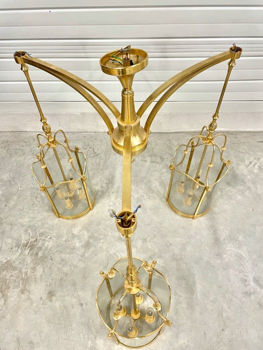 Maison Lucien Gau: Gilded Bronze Pendant Light-photo-4