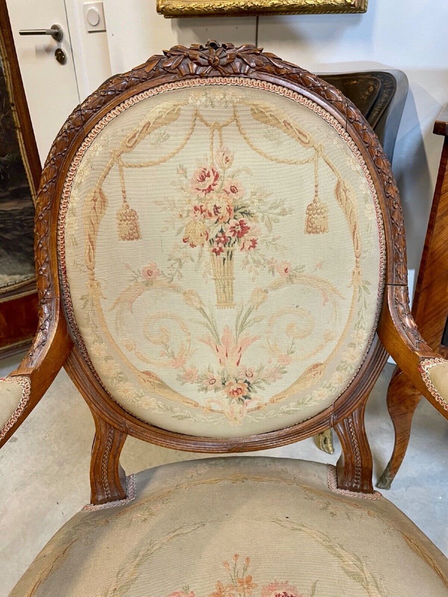 Pair Of Louis XVI Style Tapestry Armchairs-photo-4