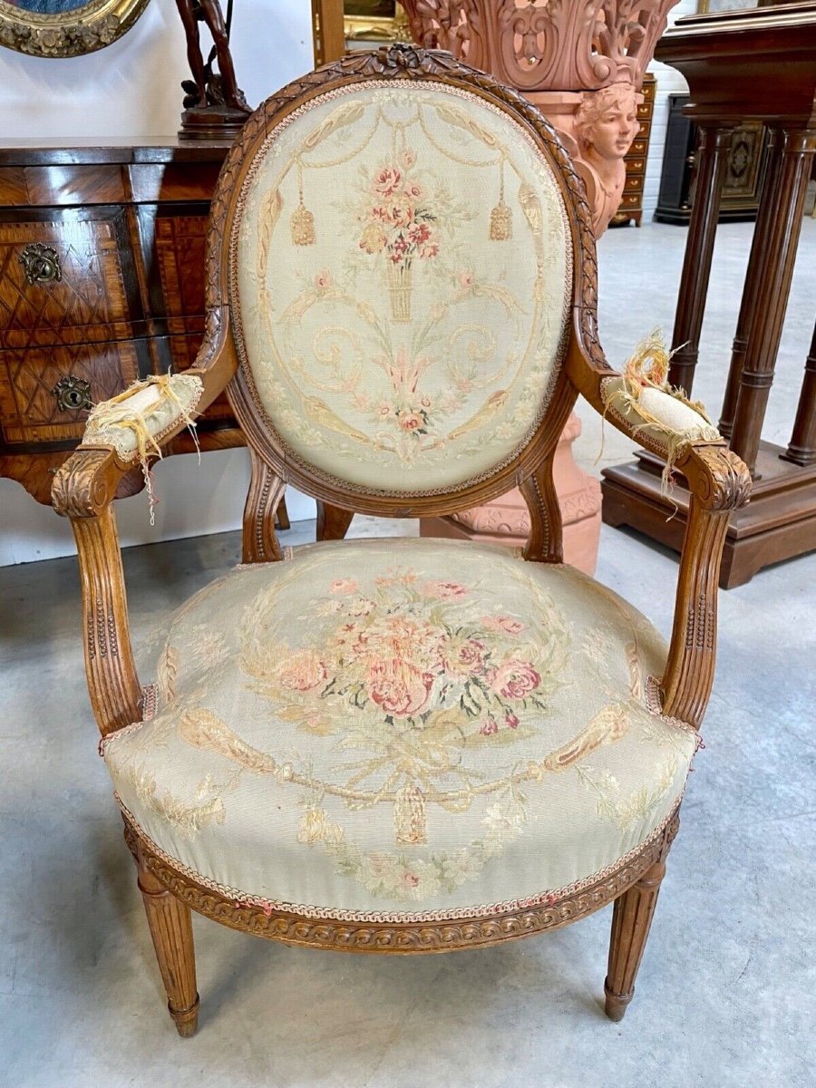 Pair Of Louis XVI Style Tapestry Armchairs-photo-4