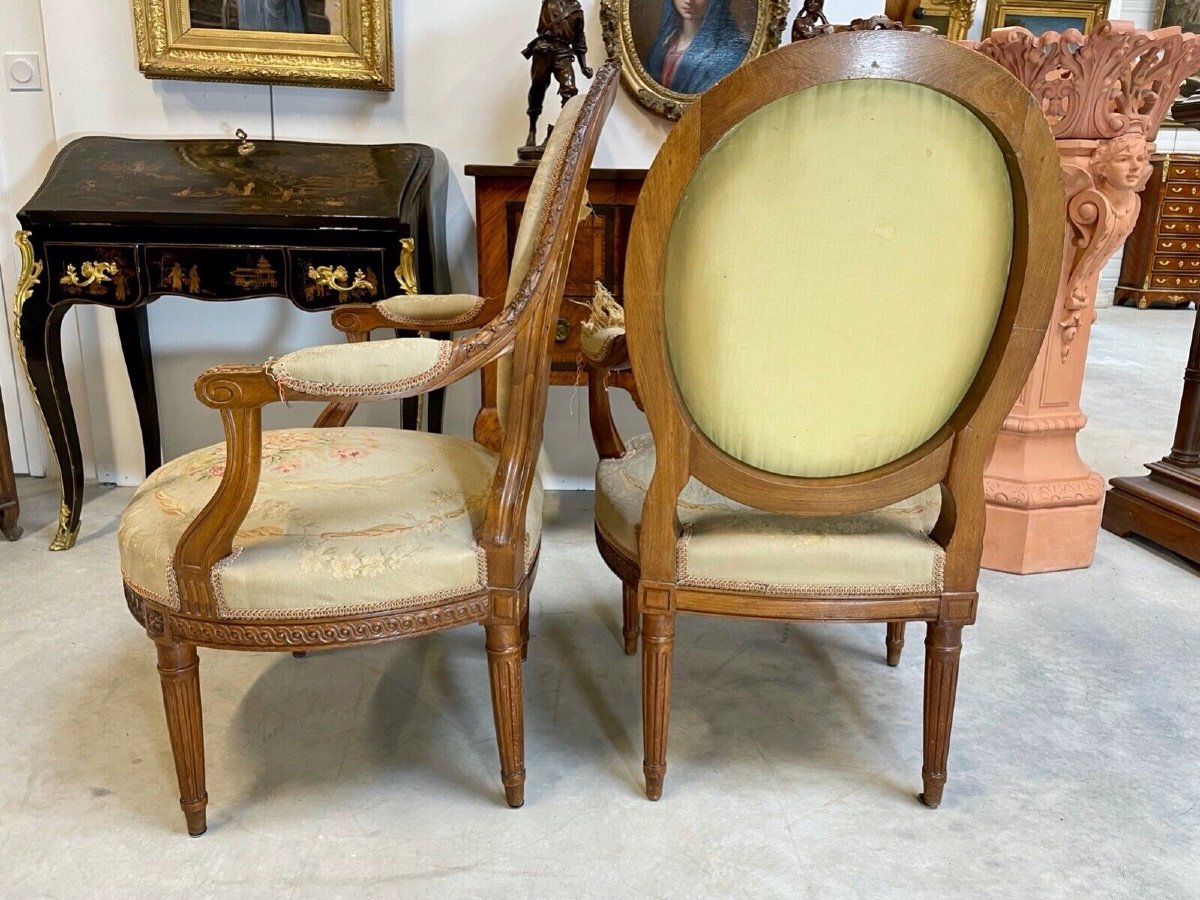 Pair Of Louis XVI Style Tapestry Armchairs-photo-8