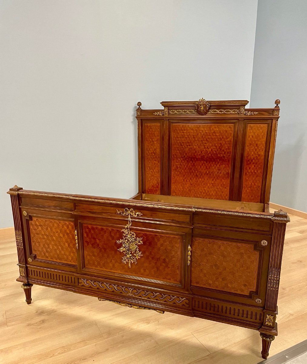 François Linke: Louis XVI Style Bed In Gilded Bronzes