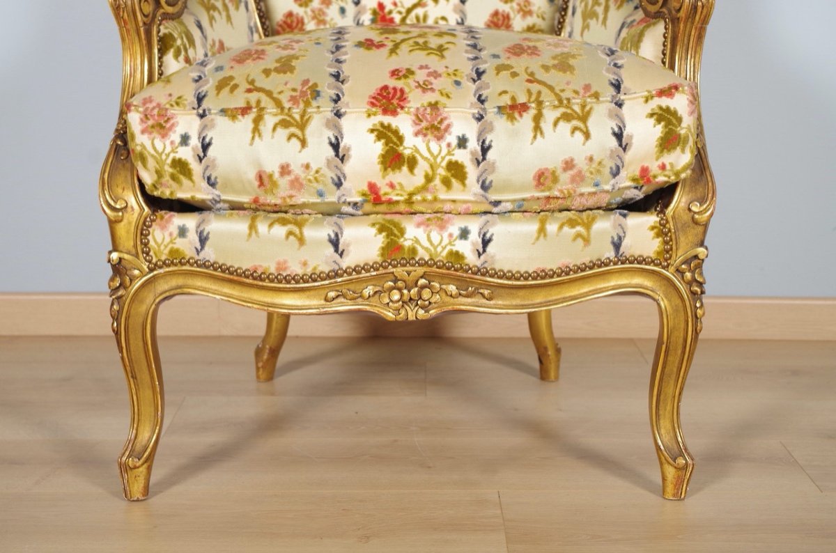 Paire de bergères dorées style Louis XV-photo-4