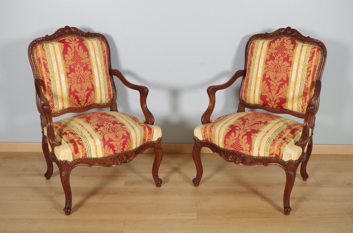 Pair Of Regency Style Walnut Armchairs