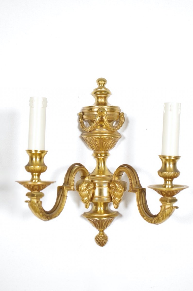Quatre appliques style Louis XVI bronze doré-photo-4