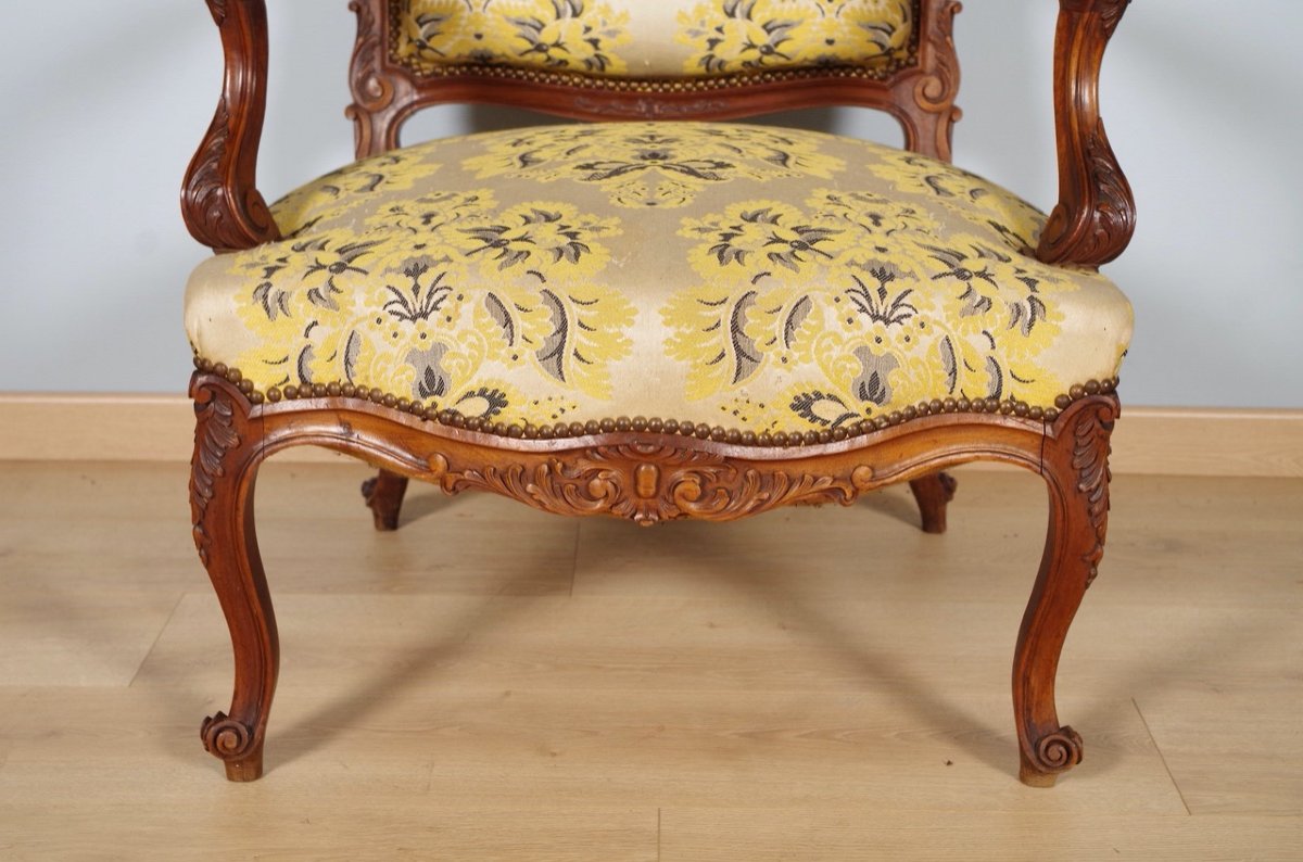 Pair Of Louis XV Style Walnut Armchairs 1900-photo-4