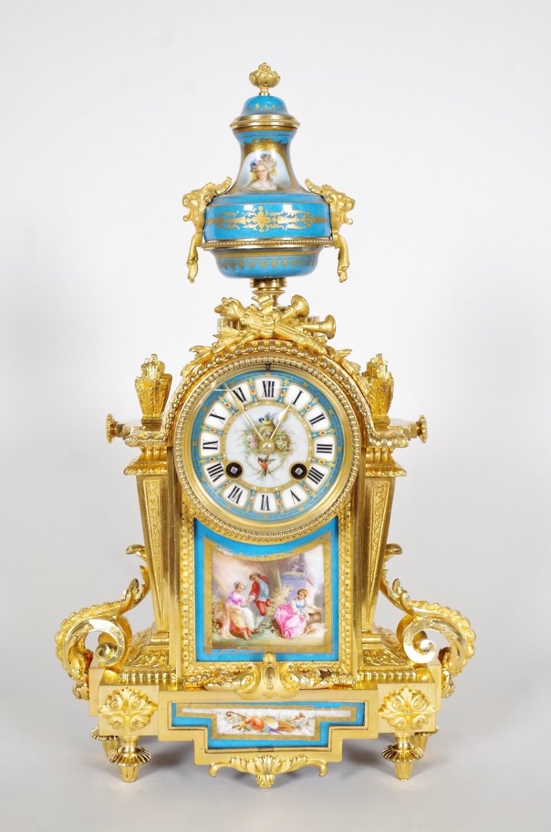 Louis XVI Style Gilt Bronze And Sèvres Style Porcelain Clock