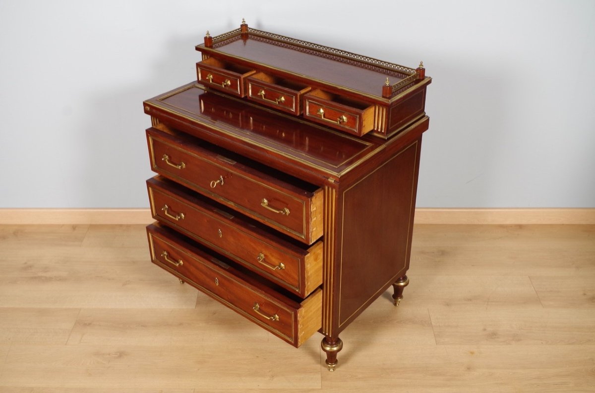 Louis XVI Style Desk Chest Of Drawers-photo-4