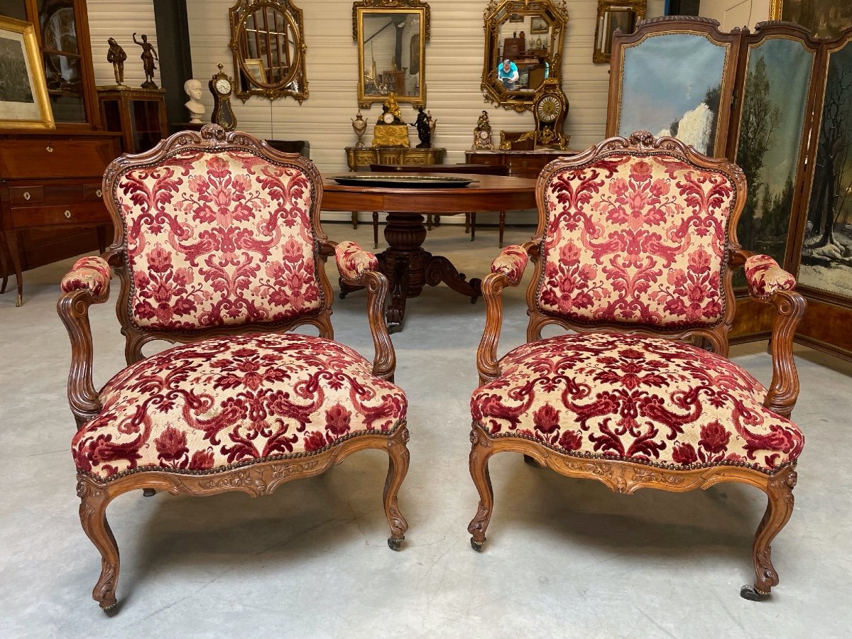 Pair Of Louis XV Nogaret Style Armchairs-photo-2