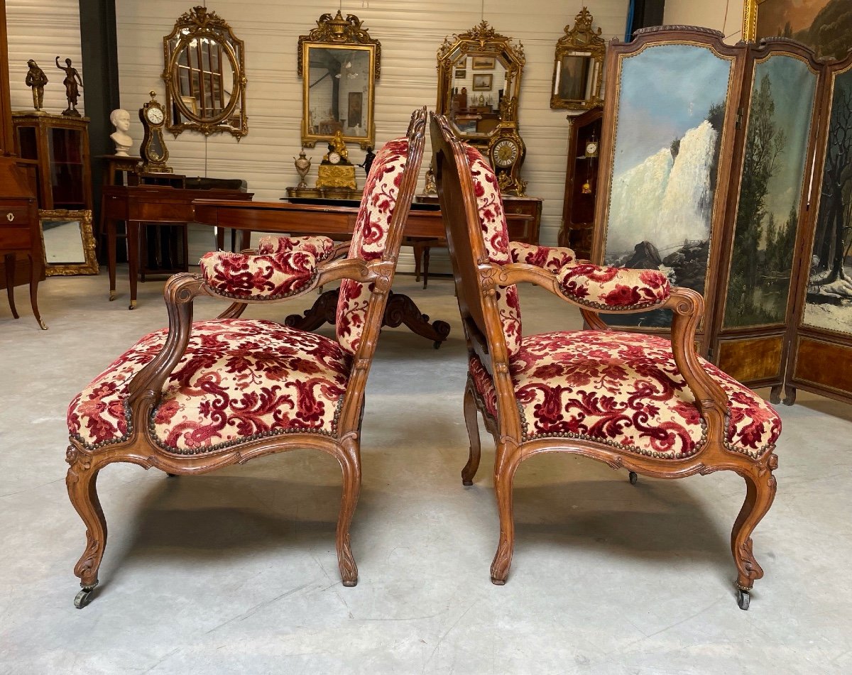 Pair Of Louis XV Nogaret Style Armchairs-photo-5