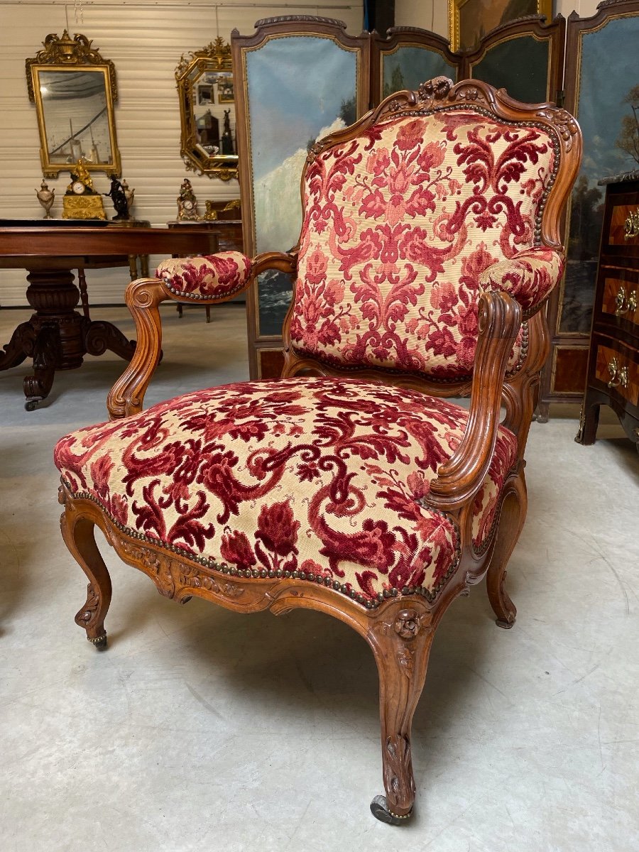 Pair Of Louis XV Nogaret Style Armchairs-photo-8