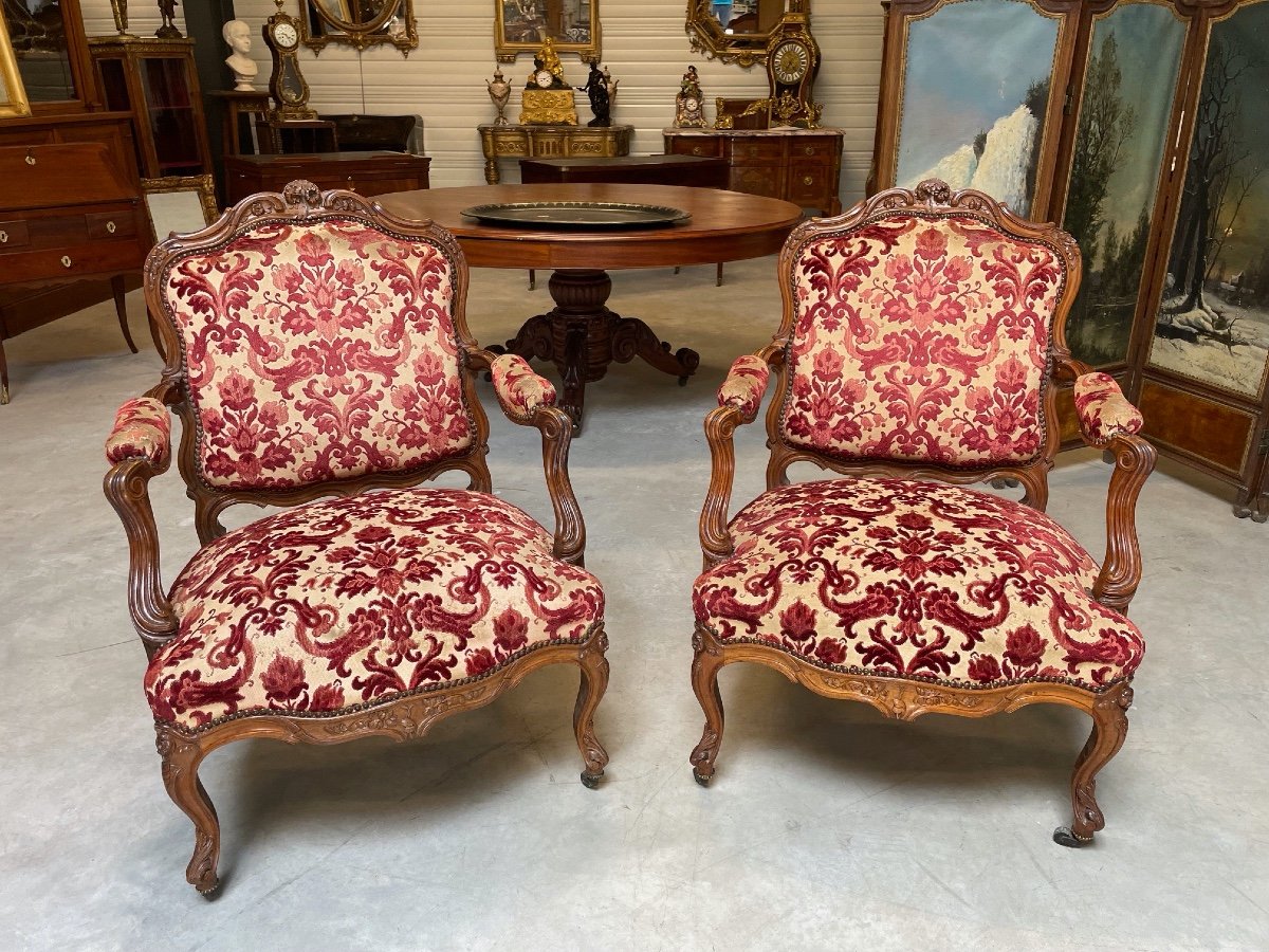 Pair Of Louis XV Nogaret Style Armchairs