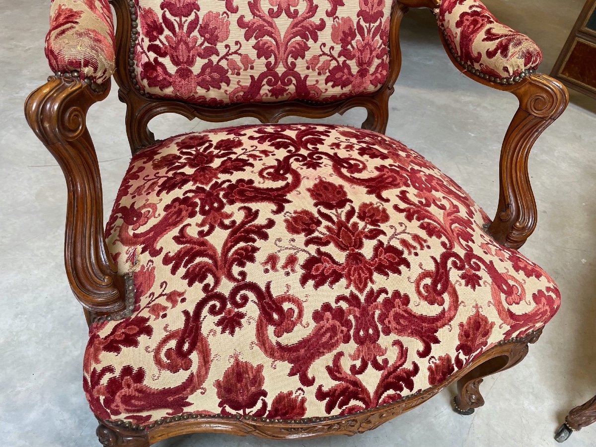 Pair Of Louis XV Nogaret Style Armchairs-photo-4