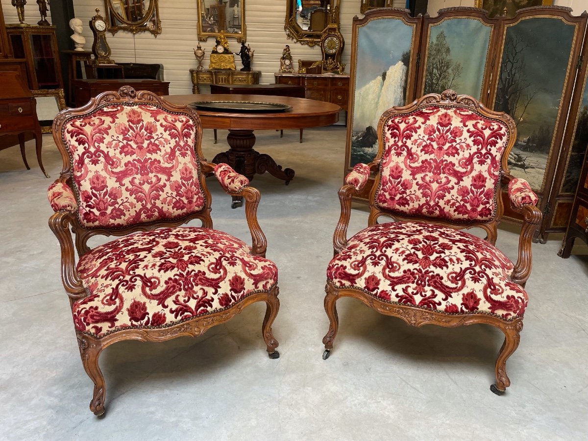 Pair Of Louis XV Nogaret Style Armchairs