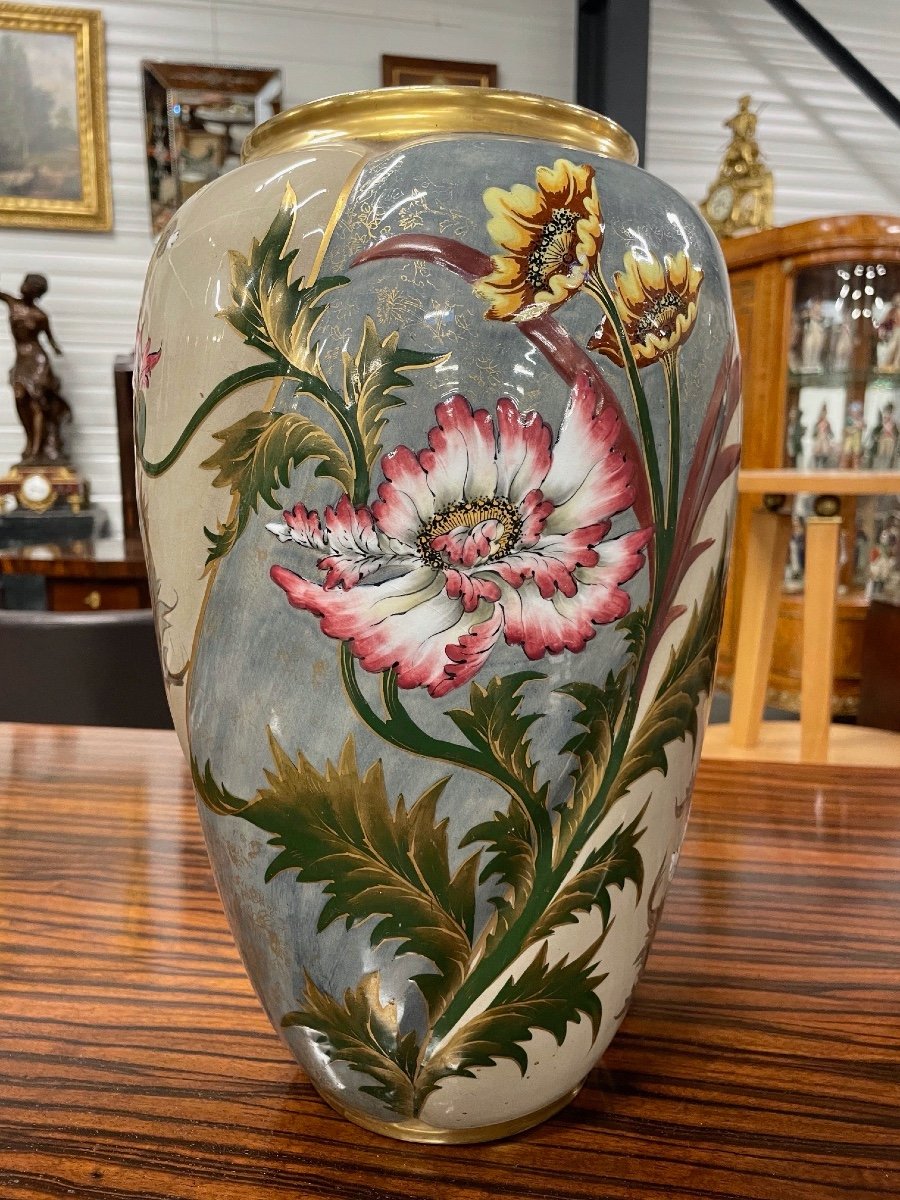 Keller And Guérin, Lunéville Earthenware: Pair Of Vases-photo-4