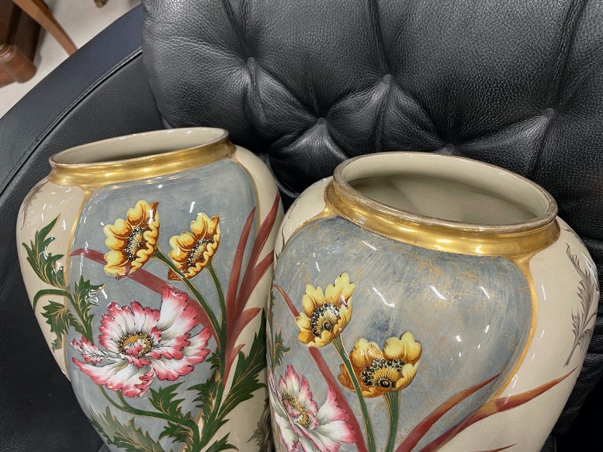 Keller And Guérin, Lunéville Earthenware: Pair Of Vases-photo-8